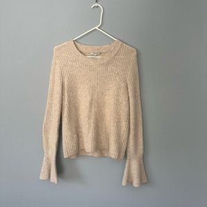 Madewell Knit Sweater with Bell Ruffle Longsleeves - oatmeal